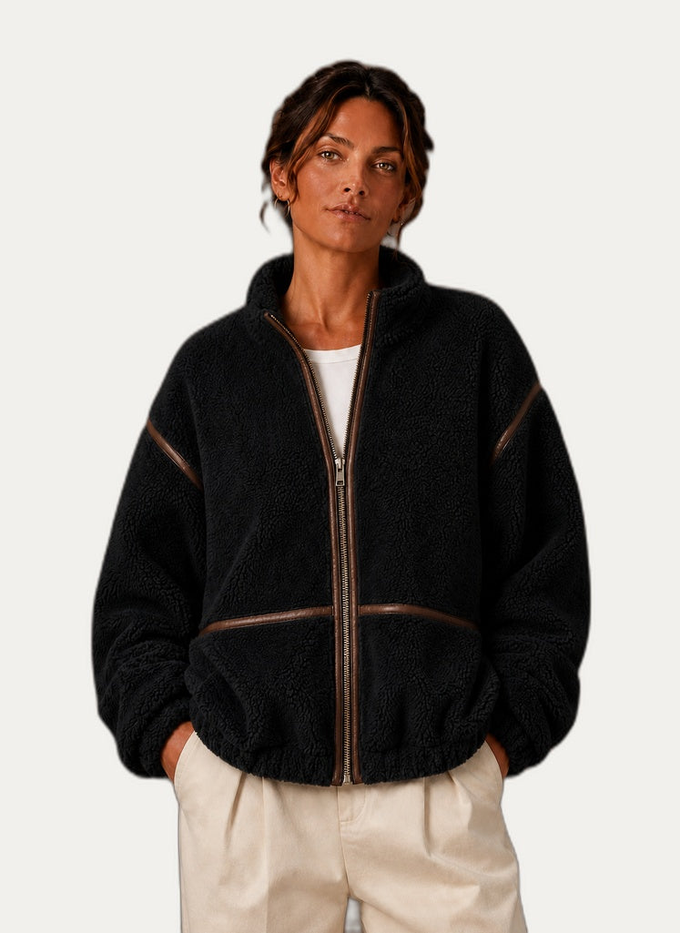 Veste Sherpa femme coloris noir, vue de face