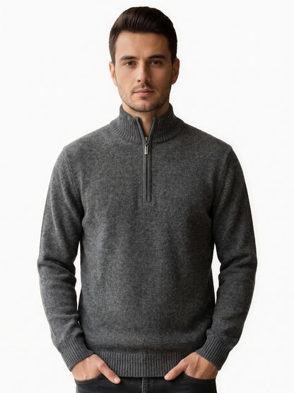 Pull homme demi-zip en laine mérinos - gris, vue de face