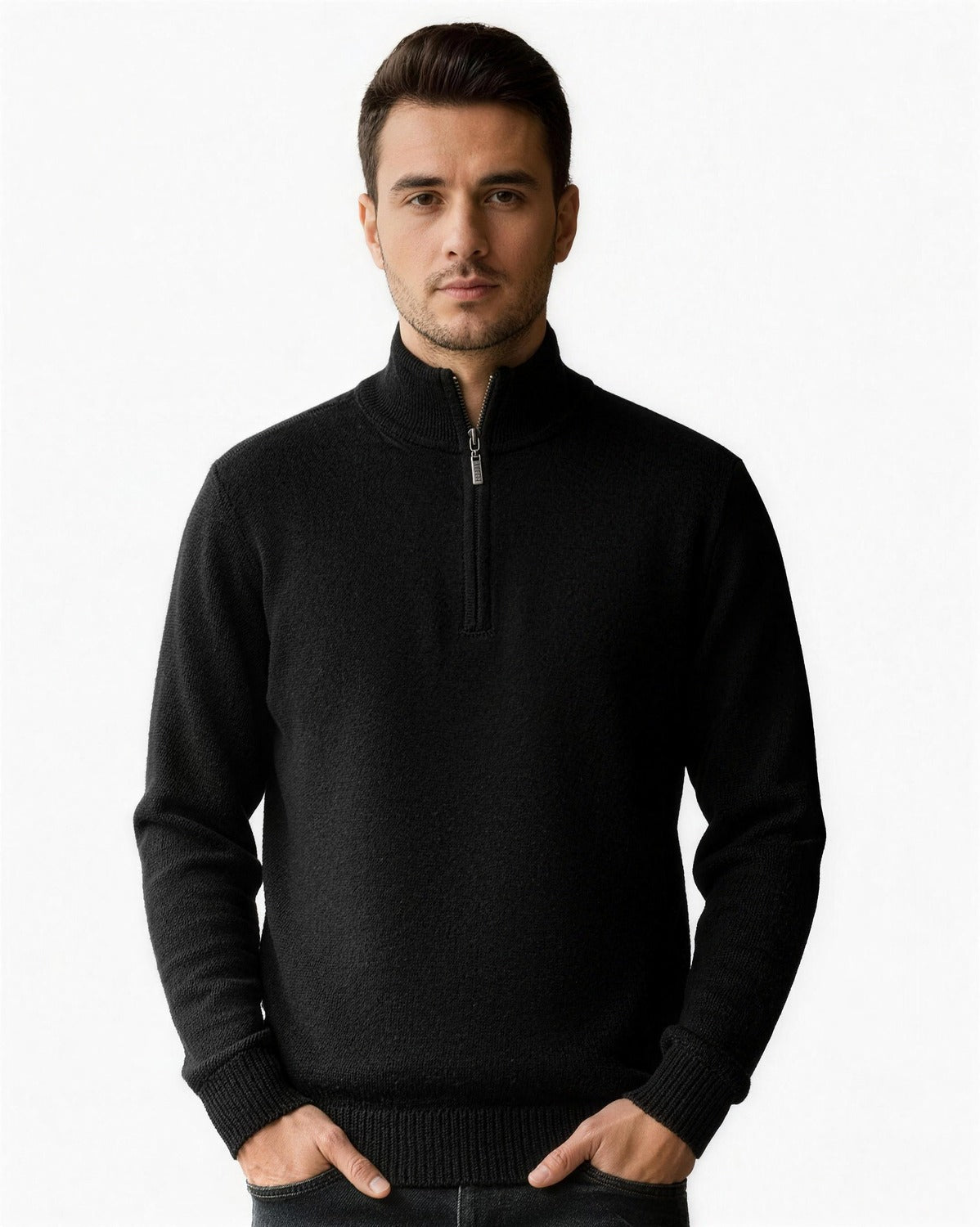 Pull homme demi-zip - noir, vue de face