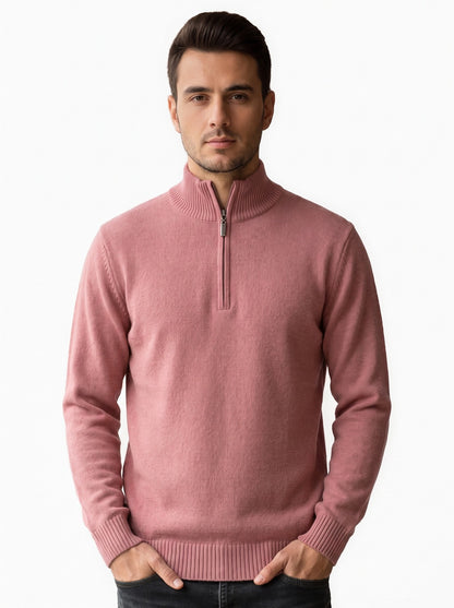 Pull homme demi-zip en laine mérinos - rose, vue de face