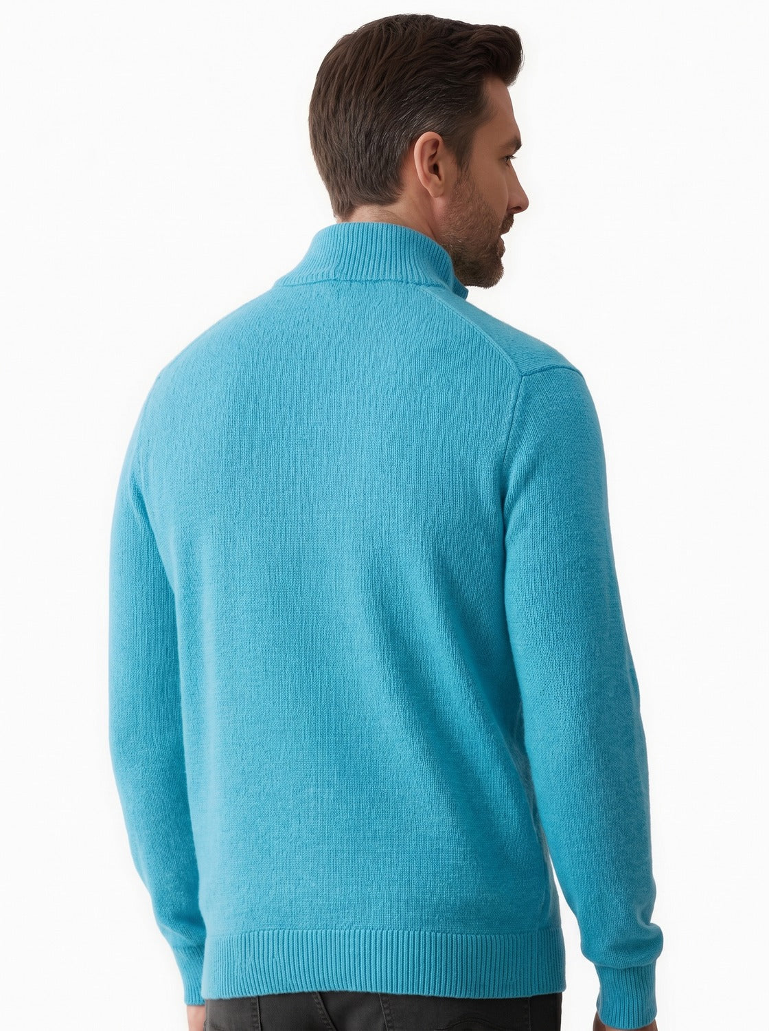 Pull homme demi-zip - turquoise, vue de dos