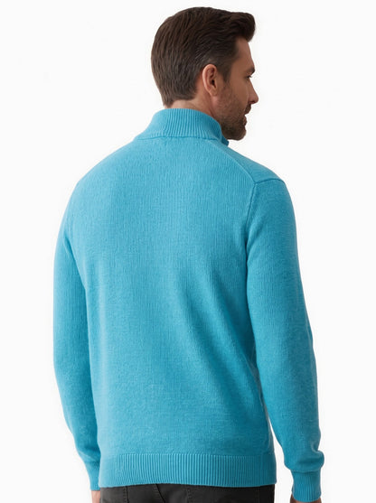 Pull homme demi-zip - turquoise, vue de dos