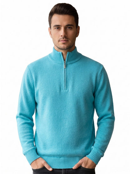 Pull homme demi-zip - turquoise, vue de face