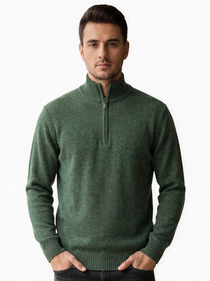 Pull homme demi-zip - vert, vue de face