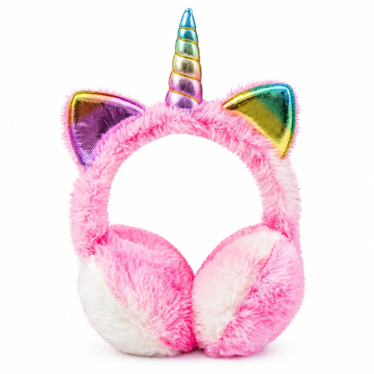 Cache-oreilles en peluche licorne oreilles de chat tie-dye rose, photo produit en studio sur fond blanc