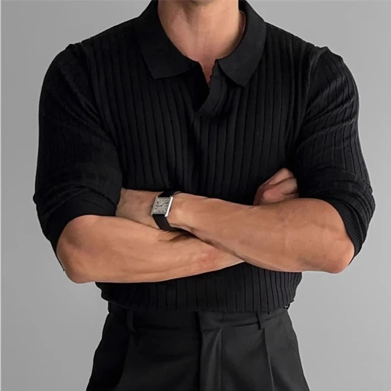 Polo homme manches longues Noir
