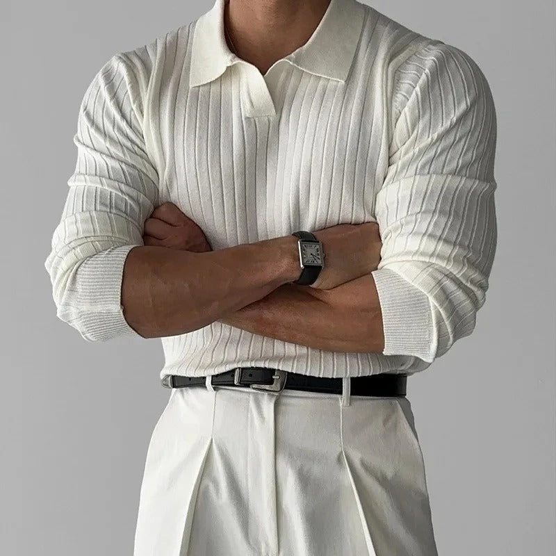 Polo homme manches longues Blanc