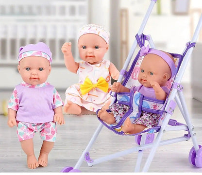 Landau pour poupées violet avec 3 poupons inclus