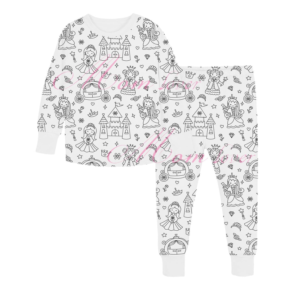 Pyjama à colorier enfant avec motif vierge princesse à personnaliser