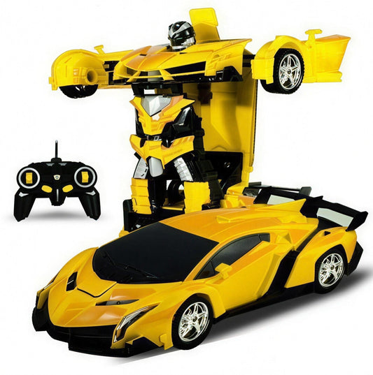 Voiture RC transformable, coloris jaune, en mode voiture