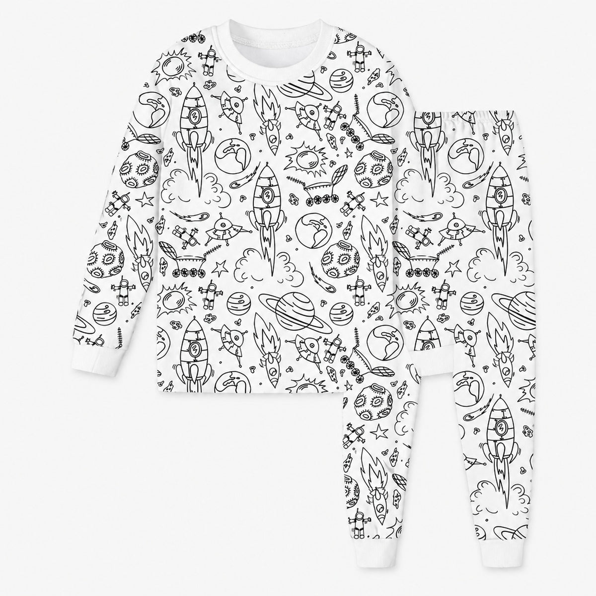 Pyjama à colorier enfant motif fusée et espace, vue produit
