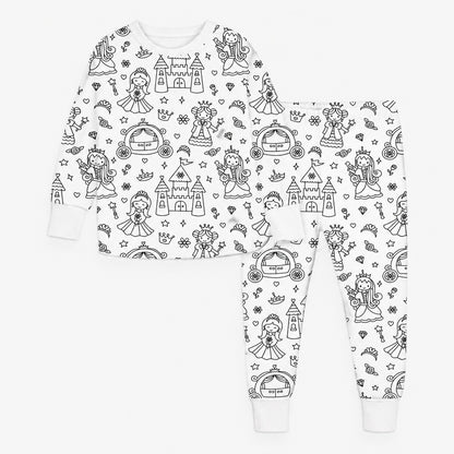 Pyjama à colorier enfant motif princesse et château, vue produit