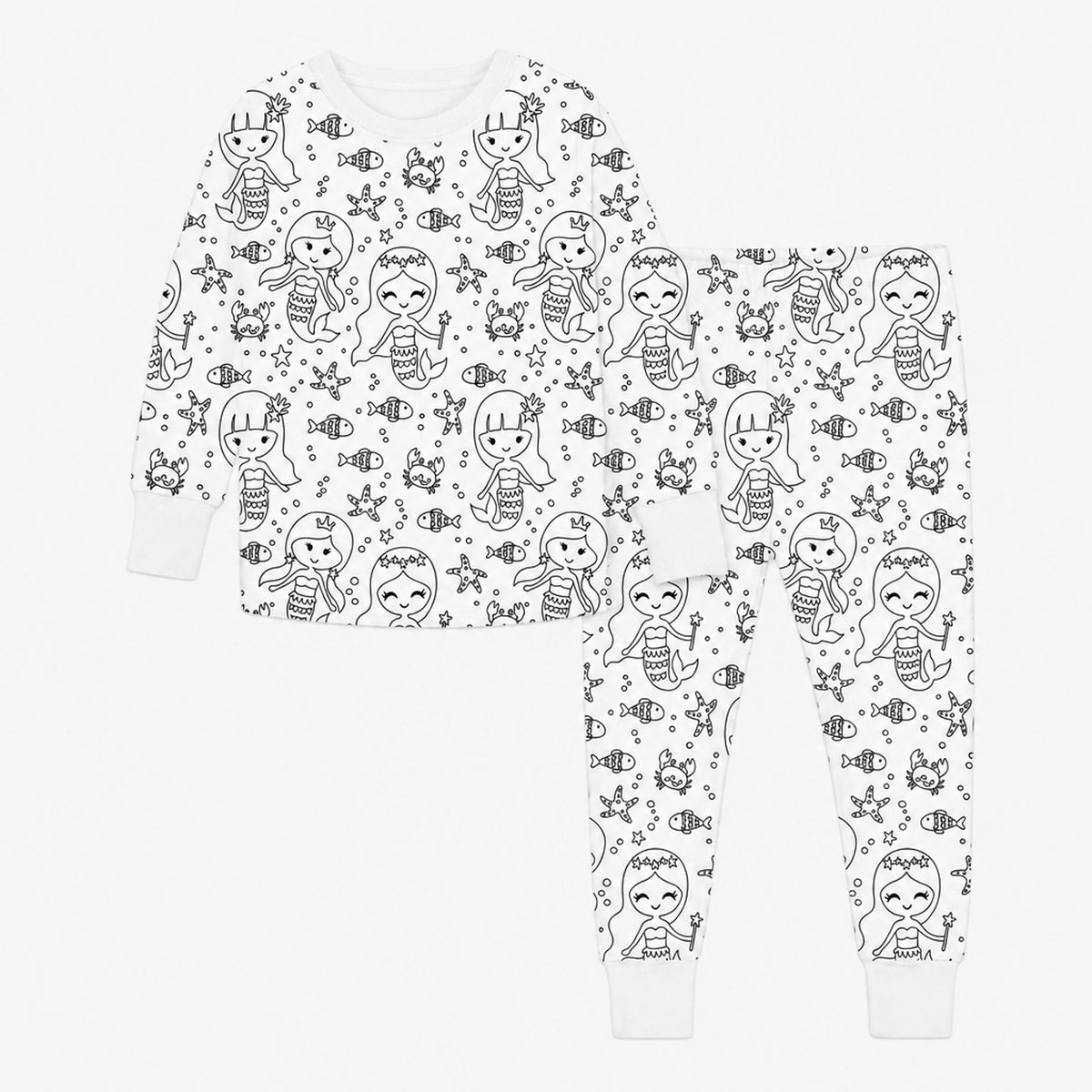 Pyjama à colorier enfant motif sirène et océan, vue produit