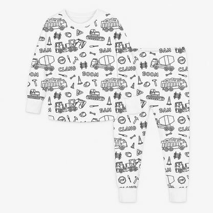 Pyjama à colorier enfant motif véhicules de chantier, vue produit
