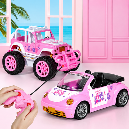 Camion tout-terrain rose style Jeep et cabriolet rose style Coccinelle avec télécommande filaire