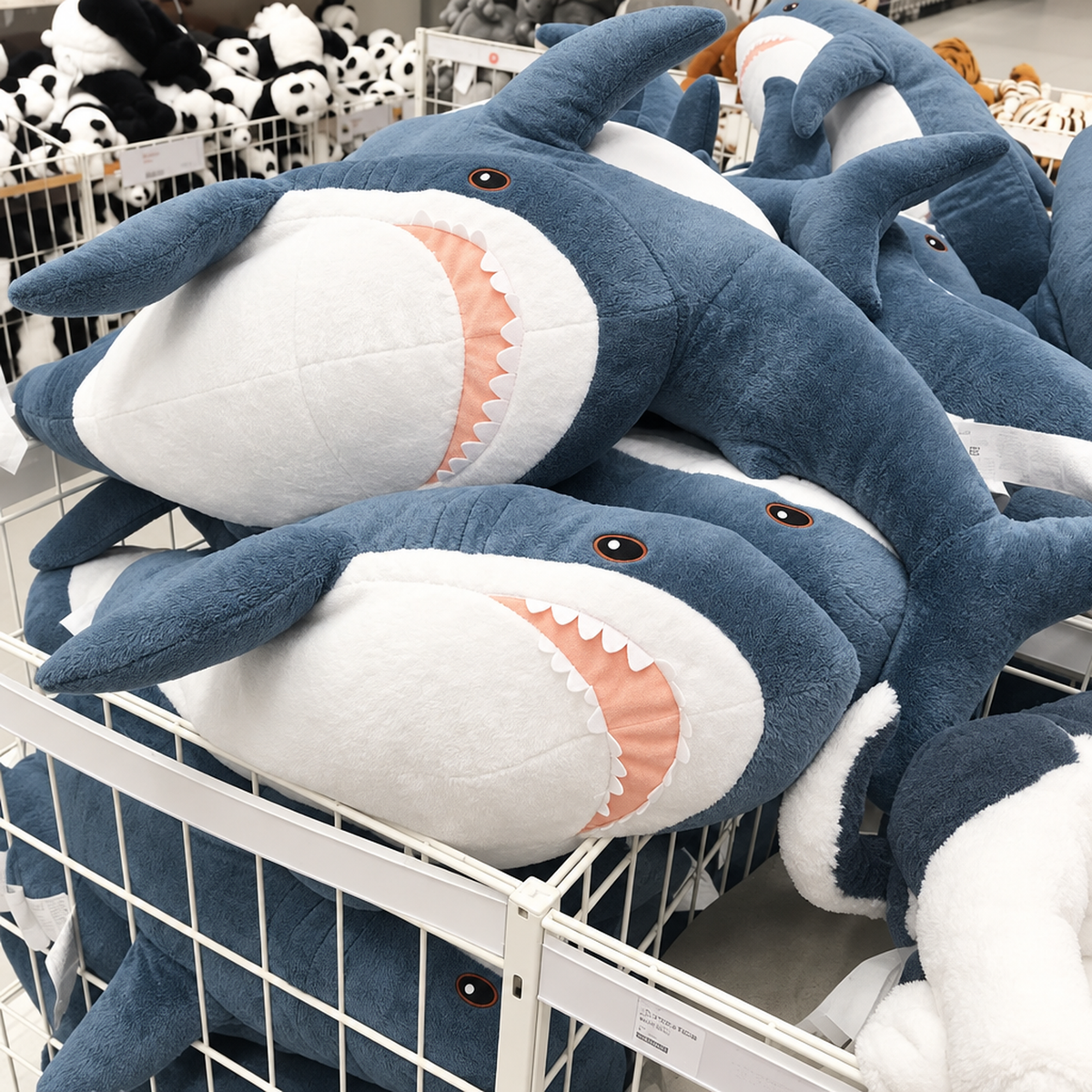 Gros plan sur le visage souriant de la peluche requin