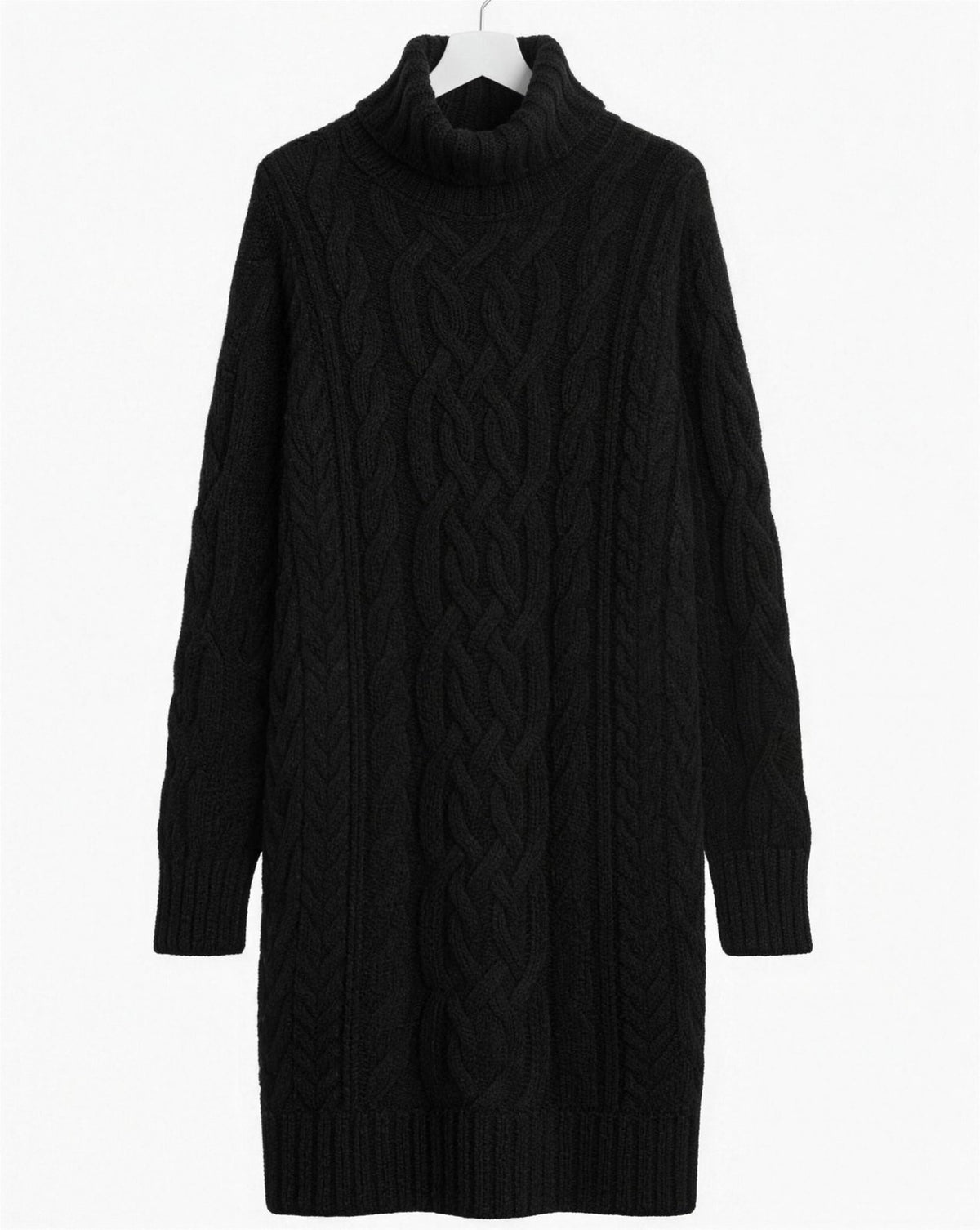 Robe pull col roulé femme tricot torsadé - noir