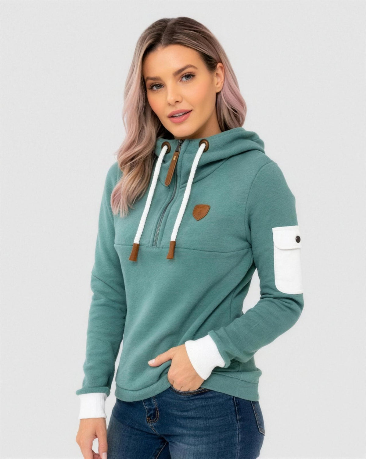 Sweat à capuche femme zippé - vert