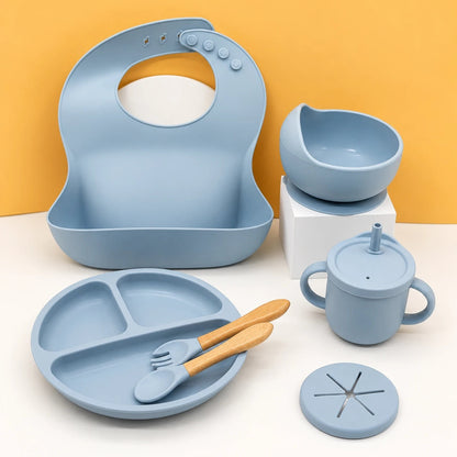 Set de repas bébé en silicone 7 pièces - coloris Bleu