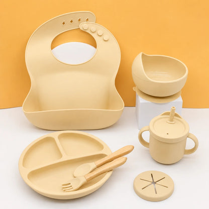 Set de repas bébé en silicone 7 pièces - coloris Beige