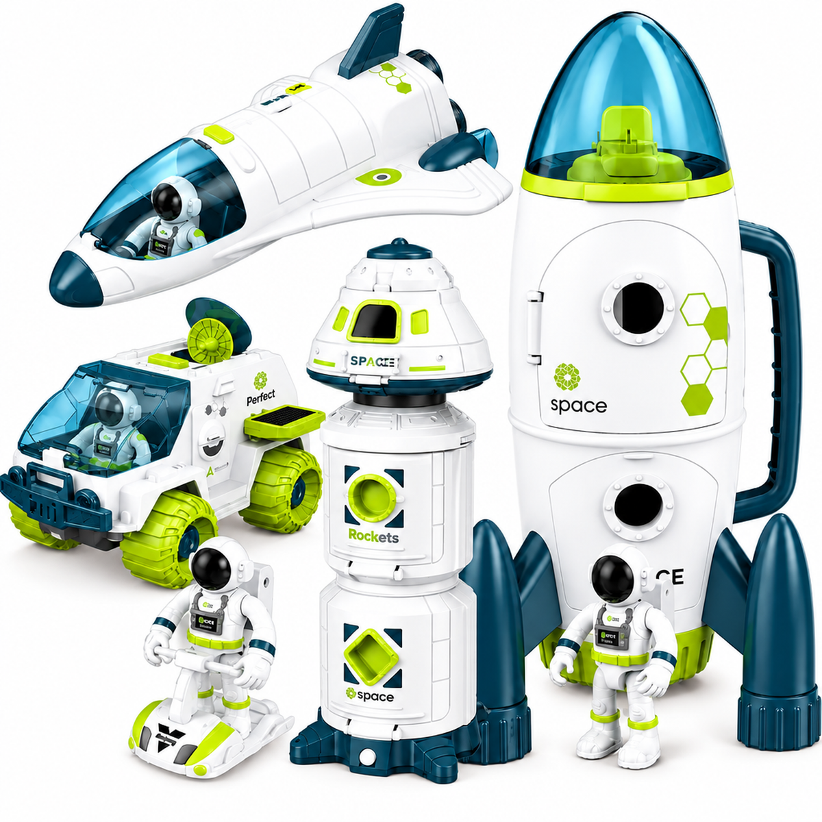 Coffret Complet Mission Spatiale avec fusée, navette, station et astronautes