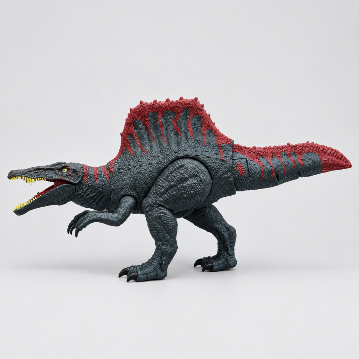 Spinosaure électronique rouge et gris, photo produit sur fond neutre