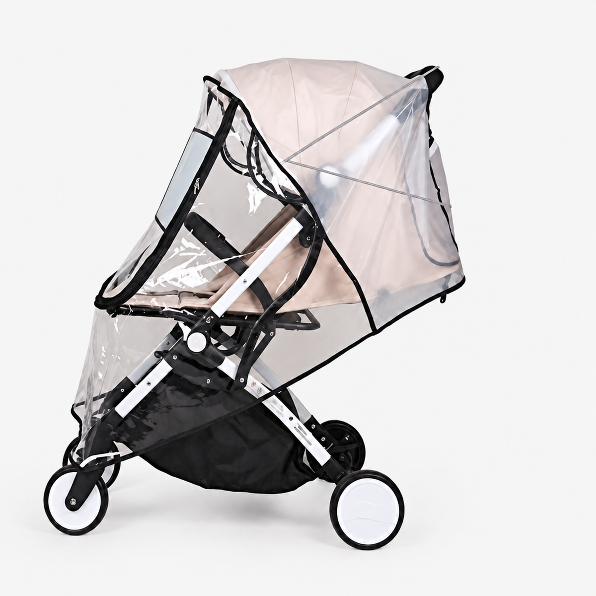 Housse de pluie transparente pour poussette, fixée sur la structure de la poussette