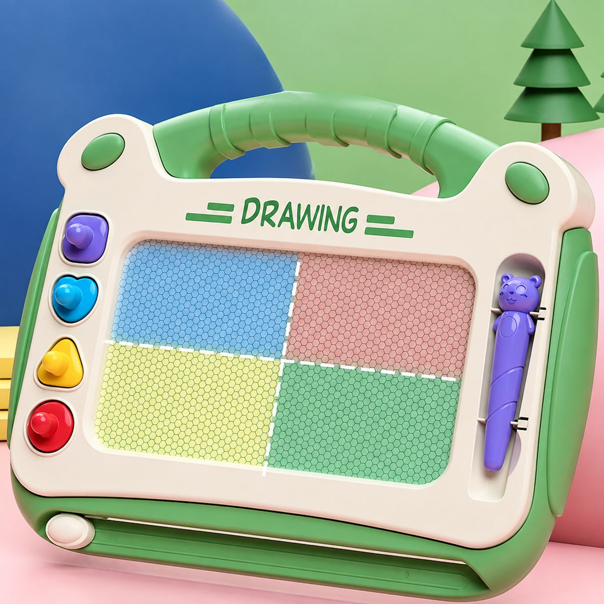 Enfant utilisant le tableau magnétique pour dessiner et effacer