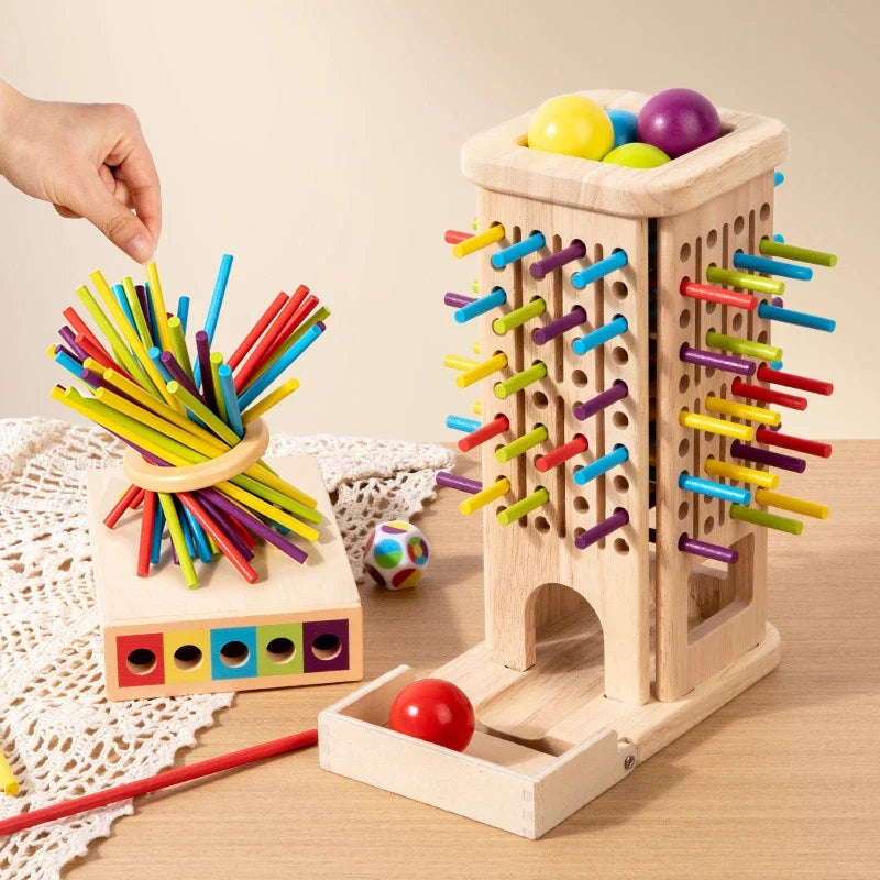 Tour Montessori en bois à empiler avec dés, set complet
