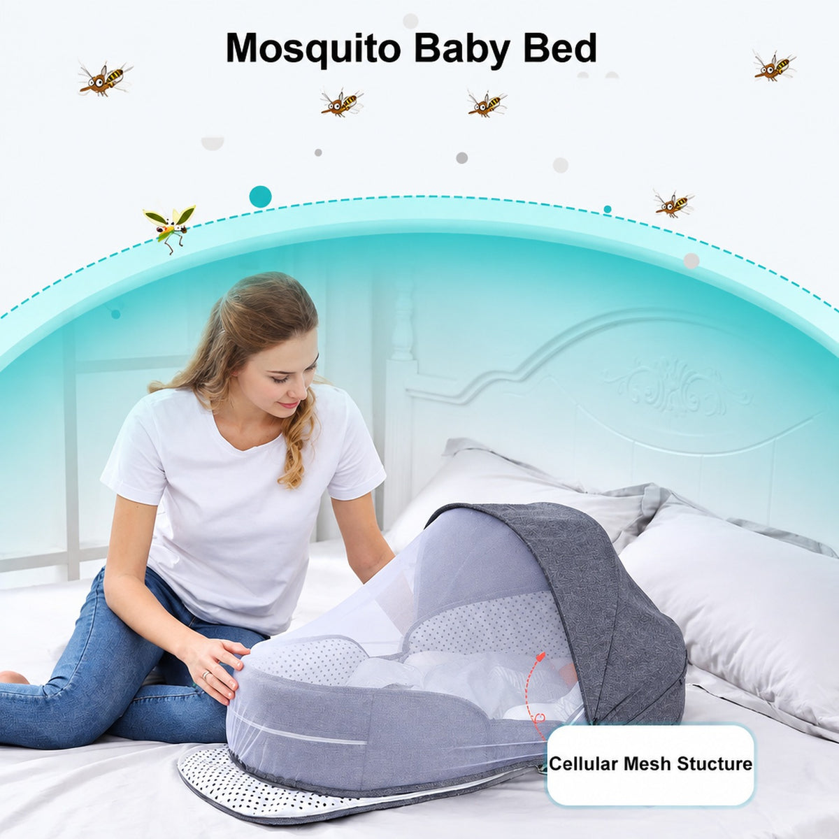 Lit de voyage bébé replié en format compact pour le transport