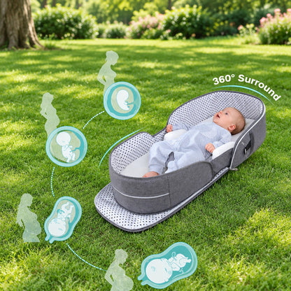 Lit de voyage bébé avec moustiquaire utilisé en extérieur dans un parc