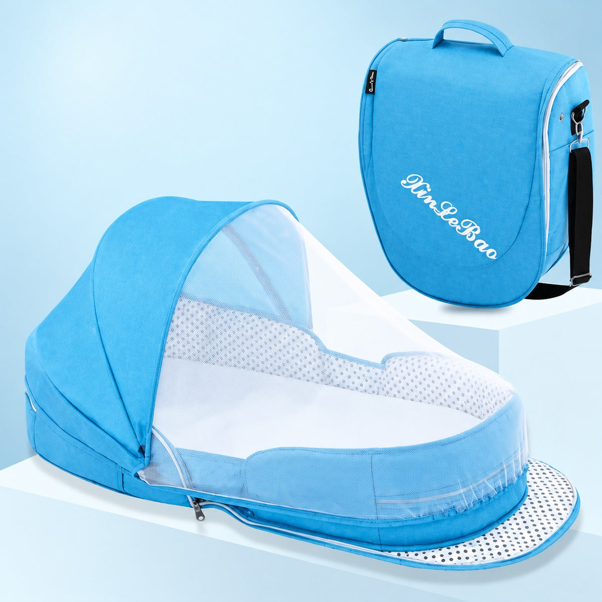 Lit de voyage bébé bleu avec moustiquaire zippée