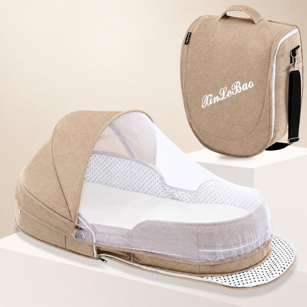 Lit de voyage bébé kaki avec moustiquaire zippée