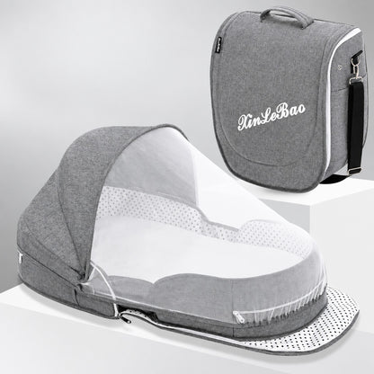 Lit de voyage bébé gris avec moustiquaire zippée