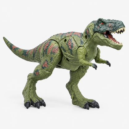 Figurine Tyrannosaure Rex vue de trois quarts mettant en valeur les articulations mobiles des bras et des pattes