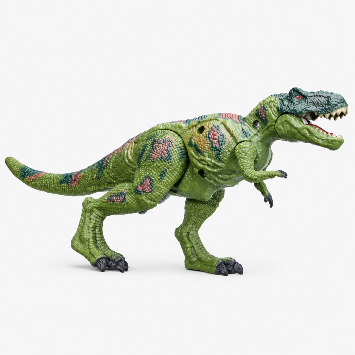 Figurine articulée de Tyrannosaure Rex réaliste, corps vert texturé avec gueule ouverte rugissante