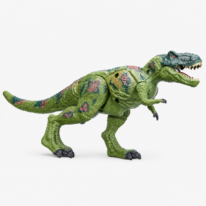 Figurine articulée de Tyrannosaure Rex réaliste, corps vert texturé avec gueule ouverte rugissante