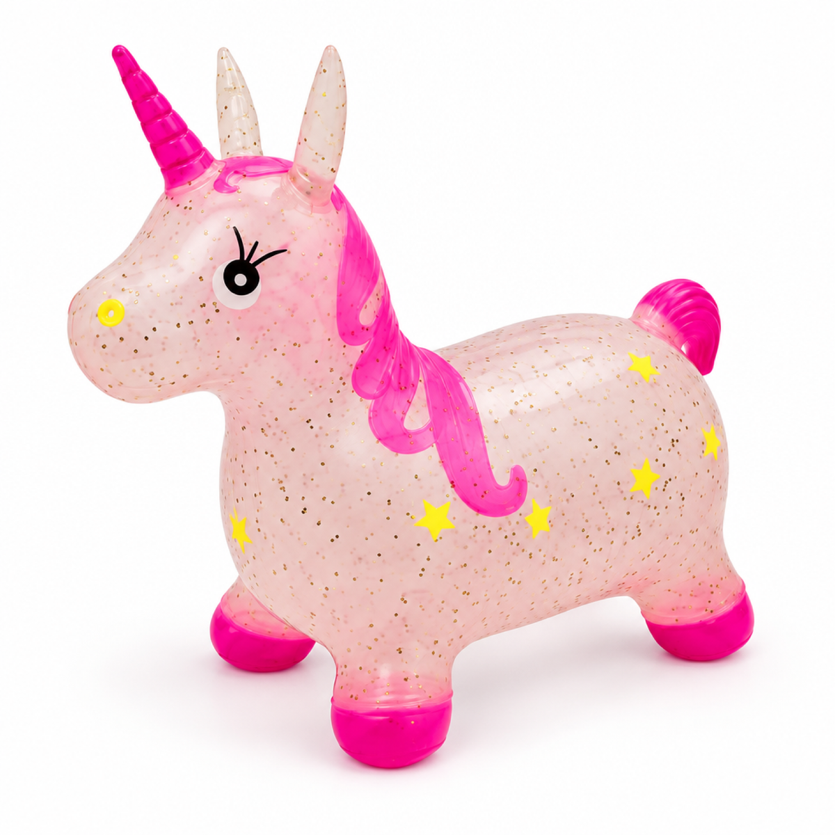 Ballon sauteur licorne gonflable pailleté, coloris rose translucide