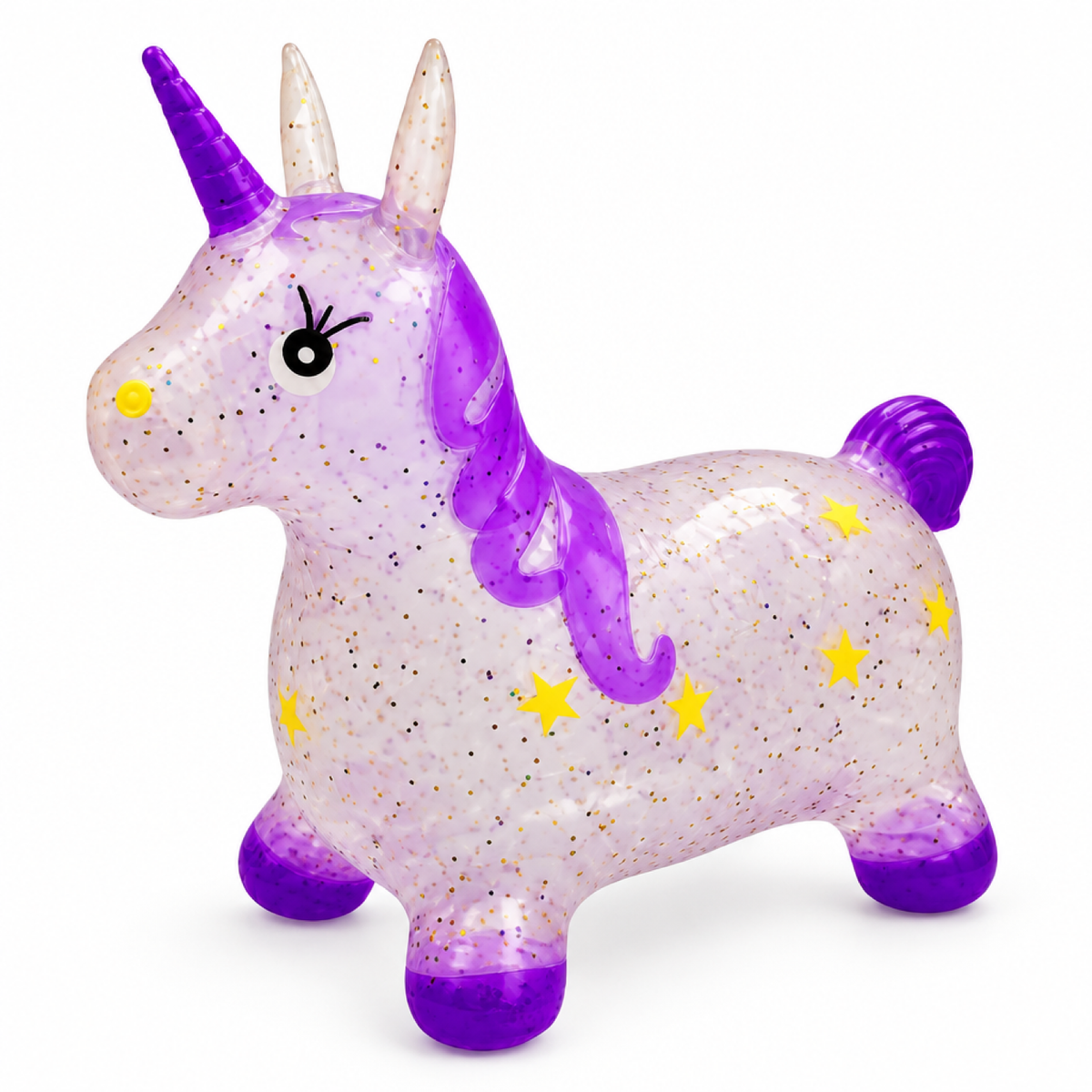 Ballon sauteur licorne gonflable pailleté, coloris violet translucide