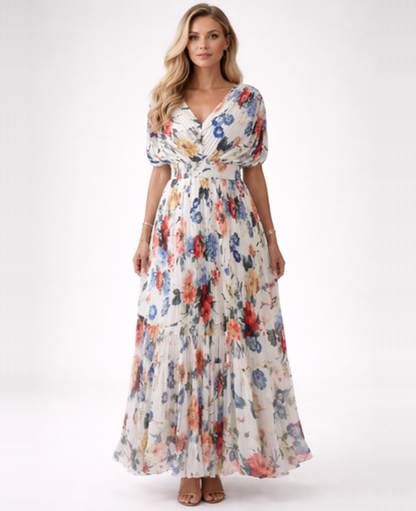 Robe Longue Fleurie Femme – Col en V & Fluidité Romantique, Maxi Estivale Invitée | Robe Florale Été