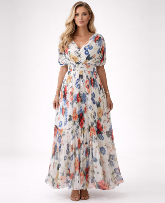 Robe Longue Fleurie Femme – Col en V & Fluidité Romantique, Maxi Estivale Invitée | Robe Florale Été