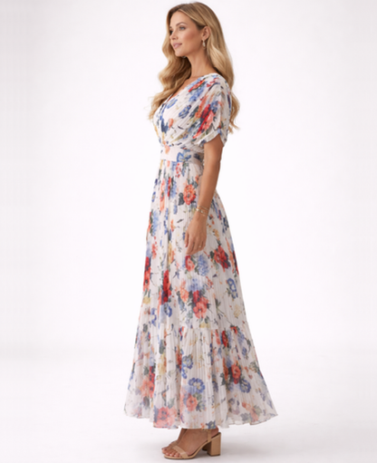 Robe Longue Fleurie Femme – Col en V & Fluidité Romantique, Maxi Estivale Invitée | Robe Florale Été