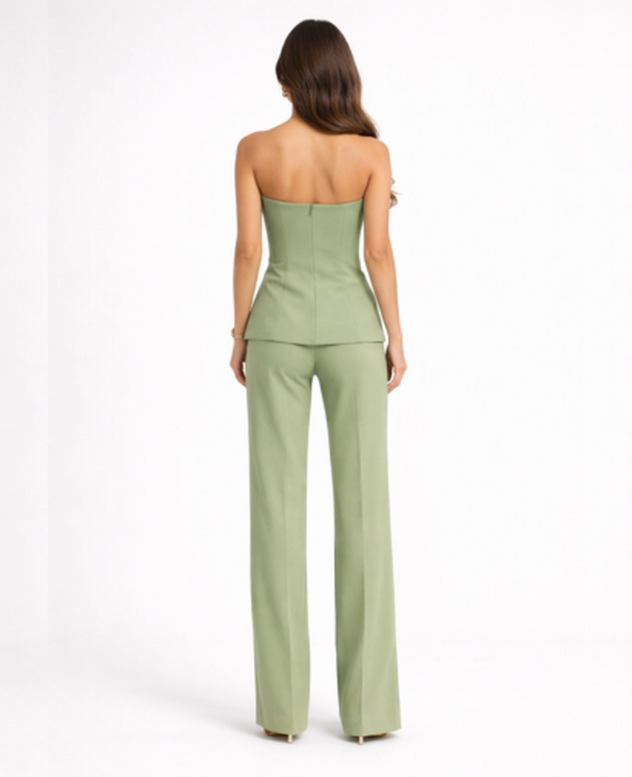 Ensemble Tailleur Femme – Bustier & Pantalon Jambes Larges, Look Chic Bureau Soirée