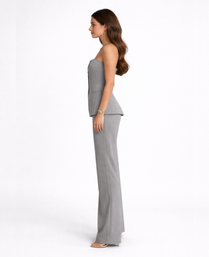 Ensemble Tailleur Femme – Bustier & Pantalon Jambes Larges, Look Chic Bureau Soirée