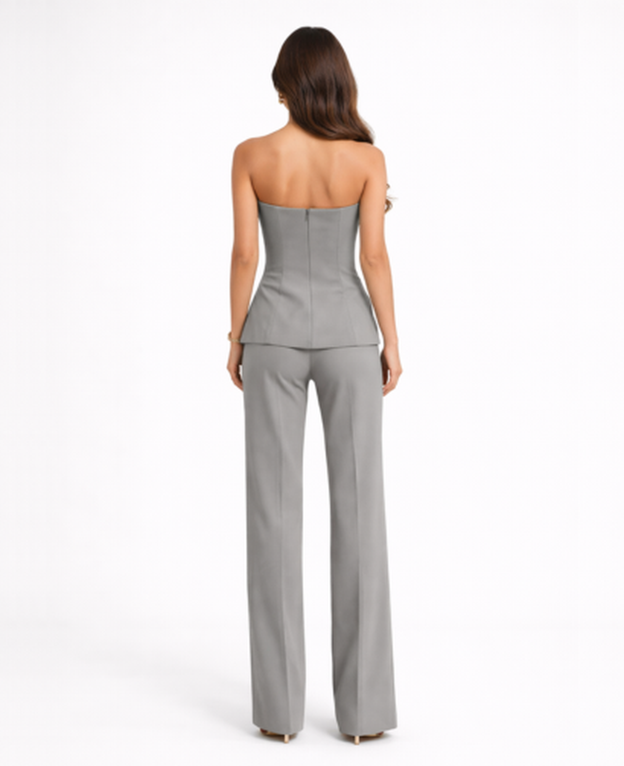Ensemble Tailleur Femme – Bustier & Pantalon Jambes Larges, Look Chic Bureau Soirée