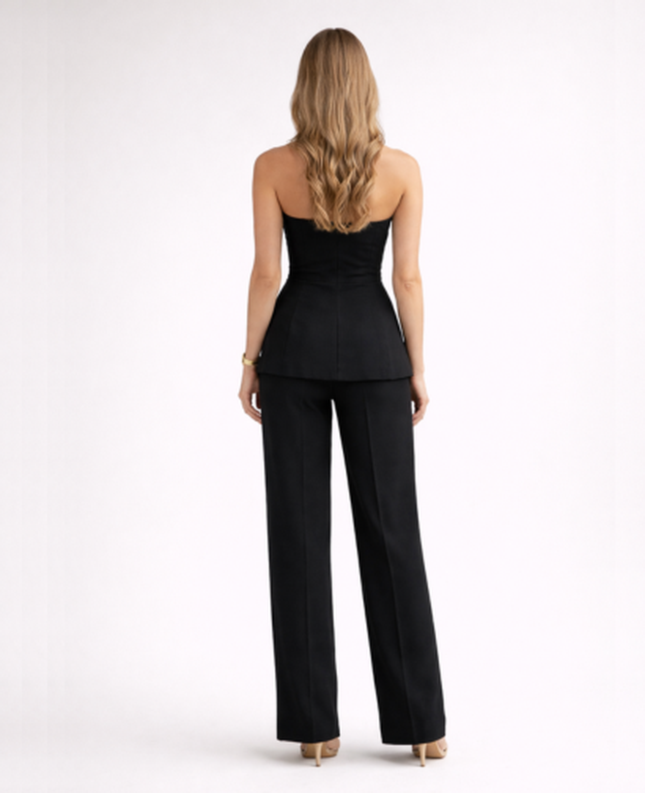 Ensemble Tailleur Femme – Bustier & Pantalon Jambes Larges, Look Chic Bureau Soirée