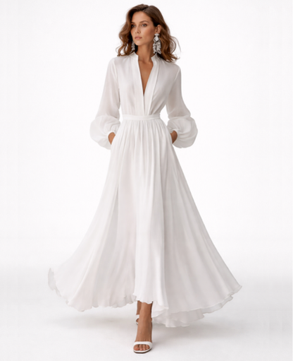 Robe Longue Femme – Col Croisé & Taille Cintrée, Fluidité Élégante Soirée | Maxi Robe Invitée de Mariage