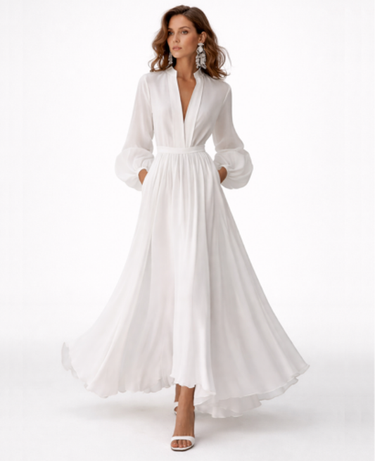 Robe Longue Femme – Col Croisé & Taille Cintrée, Fluidité Élégante Soirée | Maxi Robe Invitée de Mariage