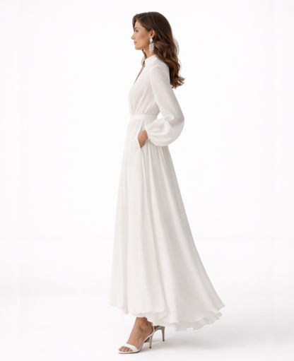 Robe Longue Femme – Col Croisé & Taille Cintrée, Fluidité Élégante Soirée | Maxi Robe Invitée de Mariage