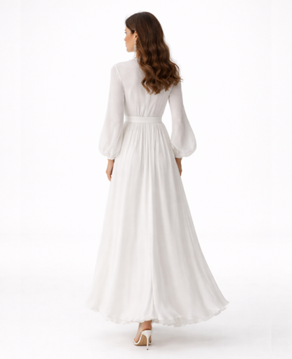 Robe Longue Femme – Col Croisé & Taille Cintrée, Fluidité Élégante Soirée | Maxi Robe Invitée de Mariage
